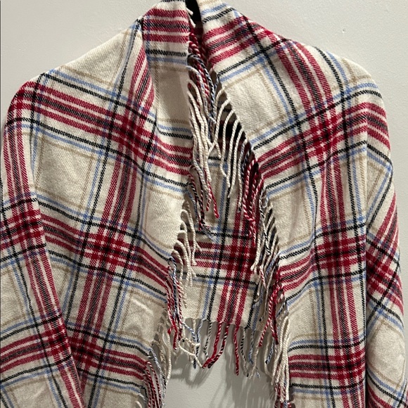 Talbots Red and Cream Plaid Fringe Wrap - Picture 2 of 7